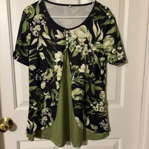 Floral Green and Black Women's Top